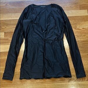 Naked Wardrobe Long Sleeve Liquid Black nylon Stretch 1 Button Top Medium women